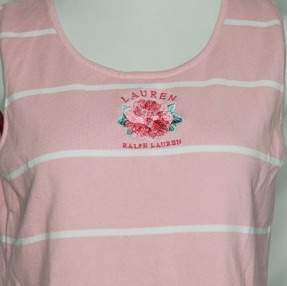 Vtg Lauren Ralph Lauren Flower Stripes Tank Top - Picture 2 of 5